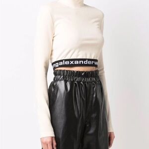 Alexander Wang Ivory Cropped Top with Logo Band